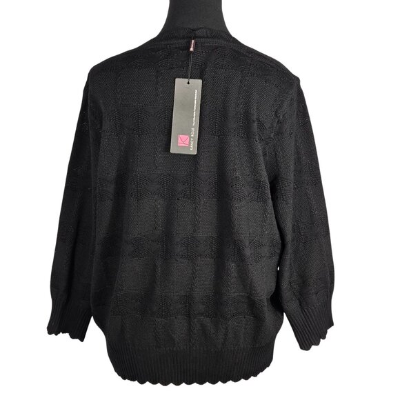 NWT | Black Knit V-Neck Button Up Cardigan Scalloped Trim 3/4 Sleeve | XLarge - Picture 2 of 6